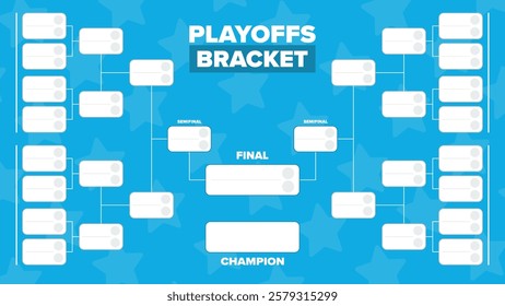 Playoffs bracket. Playoffs grid. Sport tournament bracket. Game and competition schedule. Season final. Team and players. Championship winner. Match score. Vector poster