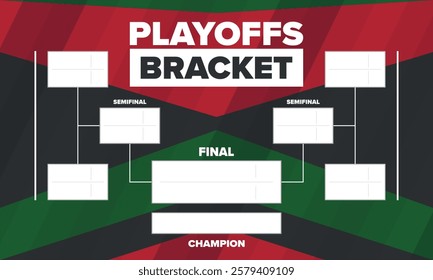 Playoffs bracket. Playoffs grid. Sport tournament bracket. Game and competition schedule. Season final. Team and players. Championship winner. Match score. Vector poster