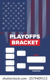 Playoffs bracket. Playoffs grid. Sport tournament bracket. Game and competition schedule. Season final. Team and players. Championship winner. Match score. Vector poster