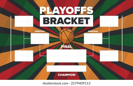 Playoffs bracket. Playoffs grid. Sport tournament bracket. Game and competition schedule. Season final. Team and players. Championship winner. Match score. Vector poster