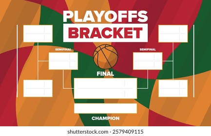 Playoffs bracket. Playoffs grid. Sport tournament bracket. Game and competition schedule. Season final. Team and players. Championship winner. Match score. Vector poster