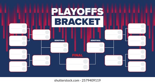 Playoffs bracket. Playoffs grid. Sport tournament bracket. Game and competition schedule. Season final. Team and players. Championship winner. Match score. Vector poster