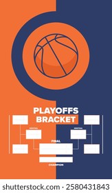 Playoffs bracket. Playoffs grid. Sport tournament bracket. Game and competition schedule. Season final. Team and players. Championship winner. Match score. Vector poster