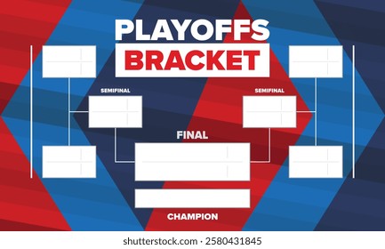 Playoffs bracket. Playoffs grid. Sport tournament bracket. Game and competition schedule. Season final. Team and players. Championship winner. Match score. Vector poster