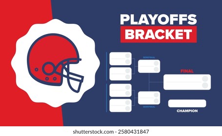 Playoffs bracket. Playoffs grid. Sport tournament bracket. Game and competition schedule. Season final. Team and players. Championship winner. Match score. Vector poster