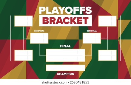 Playoffs bracket. Playoffs grid. Sport tournament bracket. Game and competition schedule. Season final. Team and players. Championship winner. Match score. Vector poster