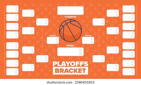 Playoffs bracket. Playoffs grid. Sport tournament bracket. Game and competition schedule. Season final. Team and players. Championship winner. Match score. Vector poster