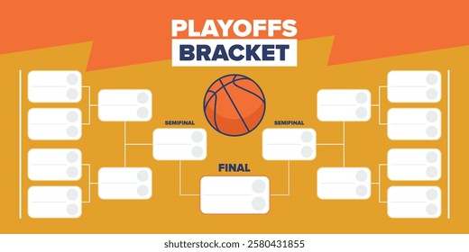 Playoffs bracket. Playoffs grid. Sport tournament bracket. Game and competition schedule. Season final. Team and players. Championship winner. Match score. Vector poster