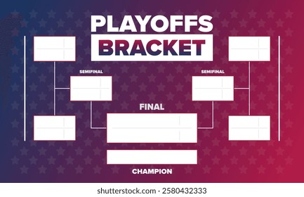 Playoffs bracket. Playoffs grid. Sport tournament bracket. Game and competition schedule. Season final. Team and players. Championship winner. Match score. Vector poster