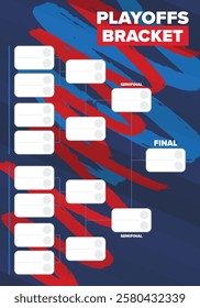 Playoffs bracket. Playoffs grid. Sport tournament bracket. Game and competition schedule. Season final. Team and players. Championship winner. Match score. Vector poster