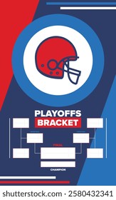 Playoffs bracket. Playoffs grid. Sport tournament bracket. Game and competition schedule. Season final. Team and players. Championship winner. Match score. Vector poster