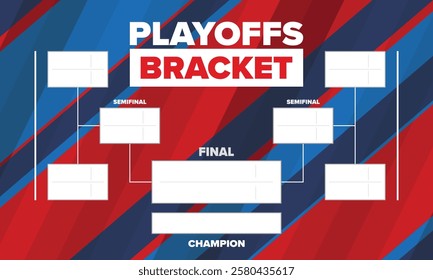 Playoffs bracket. Playoffs grid. Sport tournament bracket. Game and competition schedule. Season final. Team and players. Championship winner. Match score. Vector poster