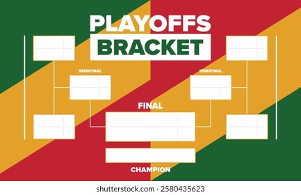 Playoffs bracket. Playoffs grid. Sport tournament bracket. Game and competition schedule. Season final. Team and players. Championship winner. Match score. Vector poster