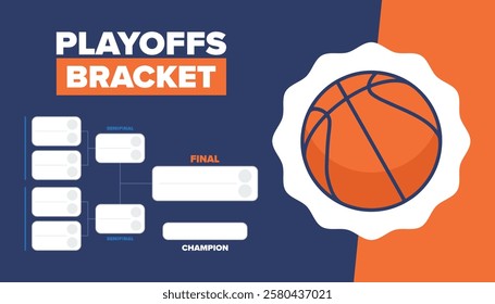 Playoffs bracket. Playoffs grid. Sport tournament bracket. Game and competition schedule. Season final. Team and players. Championship winner. Match score. Vector poster