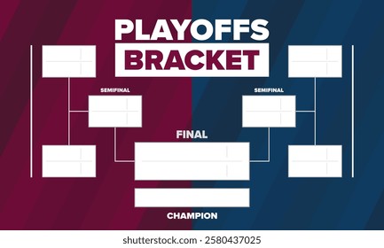 Playoffs bracket. Playoffs grid. Sport tournament bracket. Game and competition schedule. Season final. Team and players. Championship winner. Match score. Vector poster