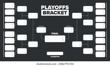 Playoffs bracket. Playoffs grid. Sport tournament bracket. Game and competition schedule. Season final. Team and players. Championship winner. Match score. Vector poster