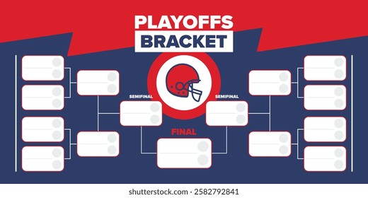 Playoffs bracket. Playoffs grid. Sport tournament bracket. Game and competition schedule. Season final. Team and players. Championship winner. Match score. Vector poster