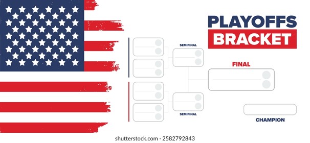 Playoffs bracket. Playoffs grid. Sport tournament bracket. Game and competition schedule. Season final. Team and players. Championship winner. Match score. Vector poster