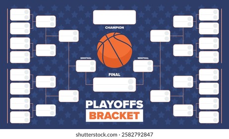 Playoffs bracket. Playoffs grid. Sport tournament bracket. Game and competition schedule. Season final. Team and players. Championship winner. Match score. Vector poster