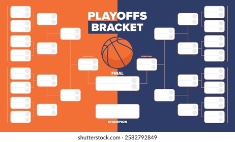 Playoffs bracket. Playoffs grid. Sport tournament bracket. Game and competition schedule. Season final. Team and players. Championship winner. Match score. Vector poster