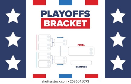 Playoffs bracket. Playoffs grid. Sport tournament bracket. Game and competition schedule. Season final. Team and players. Championship winner. Match score. Vector poster