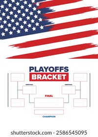 Playoffs bracket. Playoffs grid. Sport tournament bracket. Game and competition schedule. Season final. Team and players. Championship winner. Match score. Vector poster