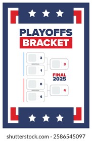 Playoffs bracket. Playoffs grid. Sport tournament bracket. Game and competition schedule. Season final. Team and players. Championship winner. Match score. Vector poster