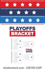 Playoffs bracket. Playoffs grid. Sport tournament bracket. Game and competition schedule. Season final. Team and players. Championship winner. Match score. Vector poster