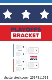 Playoffs bracket. Playoffs grid. Sport tournament bracket. Game and competition schedule. Season final. Team and players. Championship winner. Match score. Vector poster