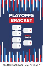 Playoffs bracket. Playoffs grid. Sport tournament bracket. Game and competition schedule. Season final. Team and players. Championship winner. Match score. Vector poster