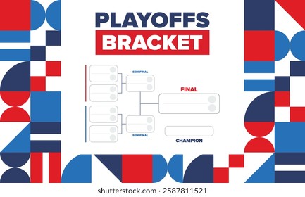 Playoffs bracket. Playoffs grid. Sport tournament bracket. Game and competition schedule. Season final. Team and players. Championship winner. Match score. Vector poster