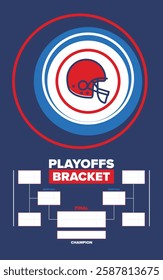 Playoffs bracket. Playoffs grid. Sport tournament bracket. Game and competition schedule. Season final. Team and players. Championship winner. Match score. Vector poster