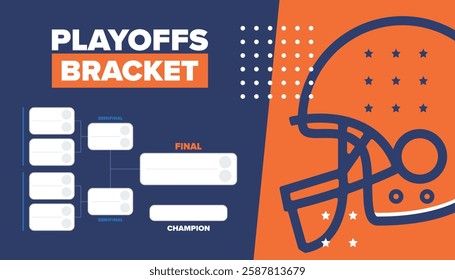 Playoffs bracket. Playoffs grid. Sport tournament bracket. Game and competition schedule. Season final. Team and players. Championship winner. Match score. Vector poster