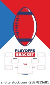 Playoffs bracket. Playoffs grid. Sport tournament bracket. Game and competition schedule. Season final. Team and players. Championship winner. Match score. Vector poster