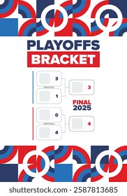 Playoffs bracket. Playoffs grid. Sport tournament bracket. Game and competition schedule. Season final. Team and players. Championship winner. Match score. Vector poster