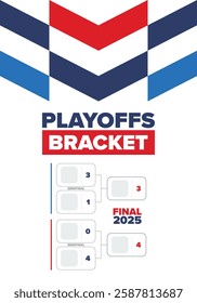 Playoffs bracket. Playoffs grid. Sport tournament bracket. Game and competition schedule. Season final. Team and players. Championship winner. Match score. Vector poster