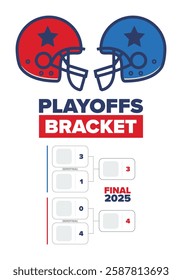 Playoffs bracket. Playoffs grid. Sport tournament bracket. Game and competition schedule. Season final. Team and players. Championship winner. Match score. Vector poster