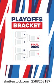 Playoffs bracket. Playoffs grid. Sport tournament bracket. Game and competition schedule. Season final. Team and players. Championship winner. Match score. Vector poster