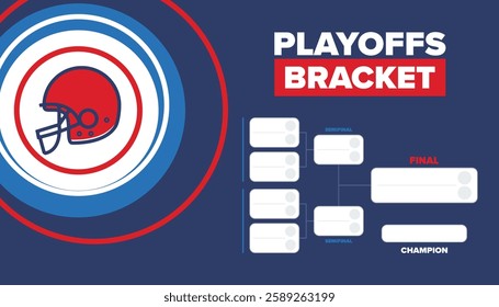 Playoffs bracket. Playoffs grid. Sport tournament bracket. Game and competition schedule. Season final. Team and players. Championship winner. Match score. Vector poster