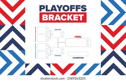 Playoffs bracket. Playoffs grid. Sport tournament bracket. Game and competition schedule. Season final. Team and players. Championship winner. Match score. Vector poster