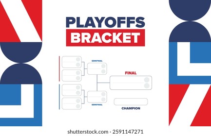 Playoffs bracket. Playoffs grid. Sport tournament bracket. Game and competition schedule. Season final. Team and players. Championship winner. Match score. Vector poster