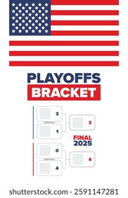 Playoffs bracket. Playoffs grid. Sport tournament bracket. Game and competition schedule. Season final. Team and players. Championship winner. Match score. Vector poster