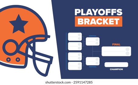 Playoffs bracket. Playoffs grid. Sport tournament bracket. Game and competition schedule. Season final. Team and players. Championship winner. Match score. Vector poster