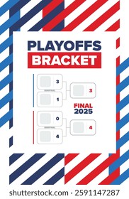 Playoffs bracket. Playoffs grid. Sport tournament bracket. Game and competition schedule. Season final. Team and players. Championship winner. Match score. Vector poster