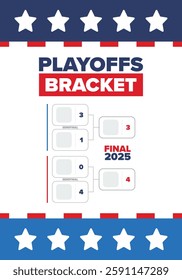 Playoffs bracket. Playoffs grid. Sport tournament bracket. Game and competition schedule. Season final. Team and players. Championship winner. Match score. Vector poster