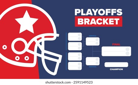 Playoffs bracket. Playoffs grid. Sport tournament bracket. Game and competition schedule. Season final. Team and players. Championship winner. Match score. Vector poster