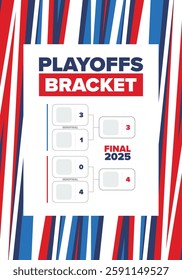 Playoffs bracket. Playoffs grid. Sport tournament bracket. Game and competition schedule. Season final. Team and players. Championship winner. Match score. Vector poster