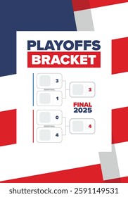 Playoffs bracket. Playoffs grid. Sport tournament bracket. Game and competition schedule. Season final. Team and players. Championship winner. Match score. Vector poster