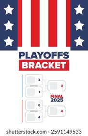 Playoffs bracket. Playoffs grid. Sport tournament bracket. Game and competition schedule. Season final. Team and players. Championship winner. Match score. Vector poster