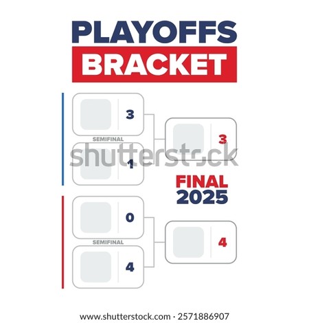 Playoffs bracket. Playoffs grid. Sport tournament bracket. Game and competition schedule. Season final. Team and players. Championship winner. Match score. Vector poster
